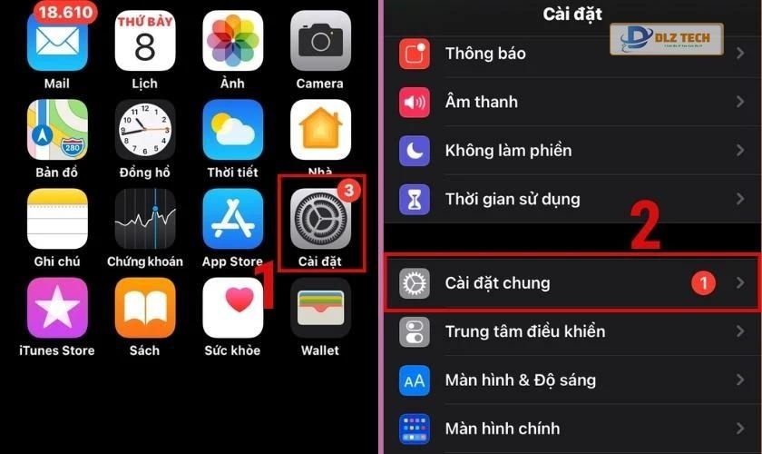 Vào cài đặt chọn Cài đặt chung