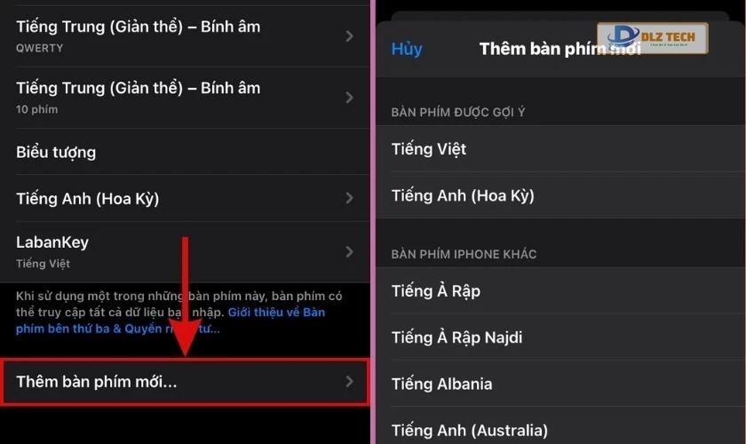 Chọn thêm bàn phím
