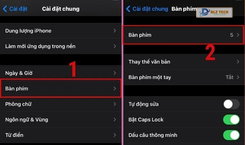 Vào mục Bàn phím