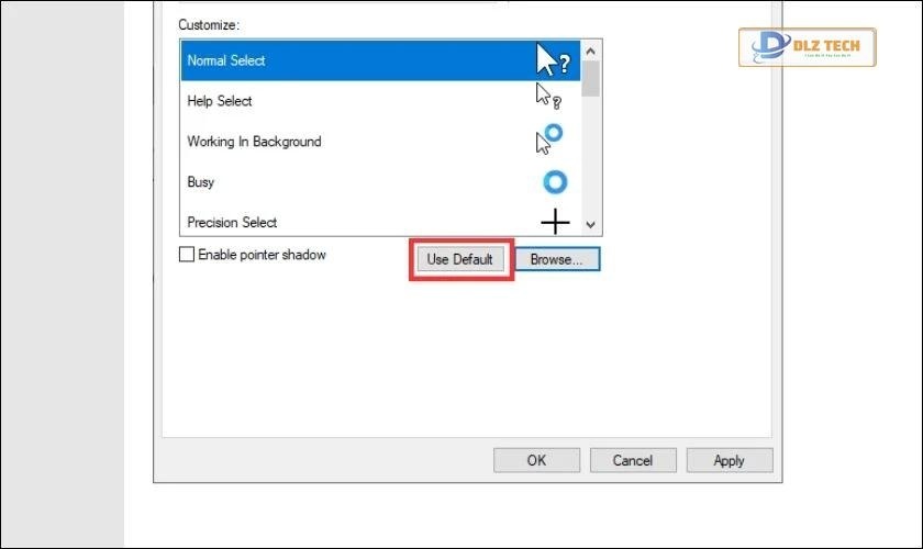cách đặt con trỏ chuột về định dạng ban đầu