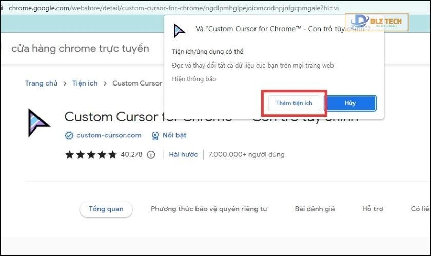 cài đặt tiện ích con trỏ tuỳ chỉnh