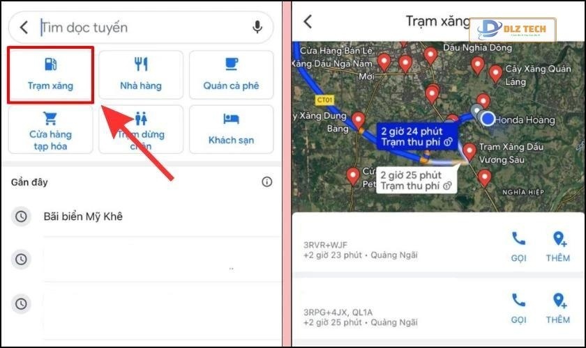 Chọn Trạm xăng trong danh sách đề xuất
