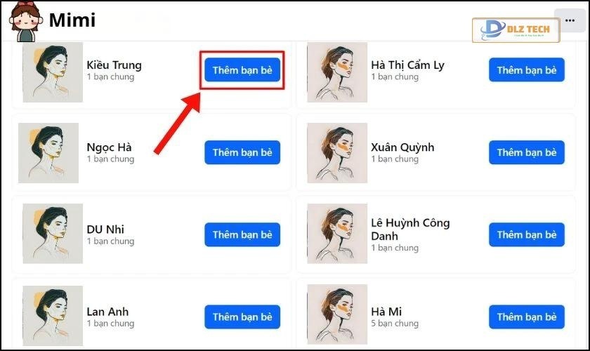 Tiếp đó bấm vào Thêm bạn bè