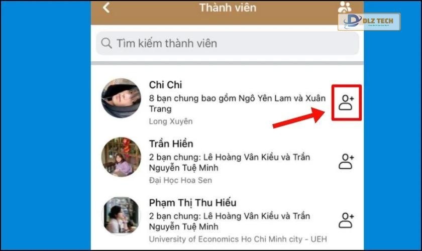 Bấm vào biểu tượng thêm bạn bè