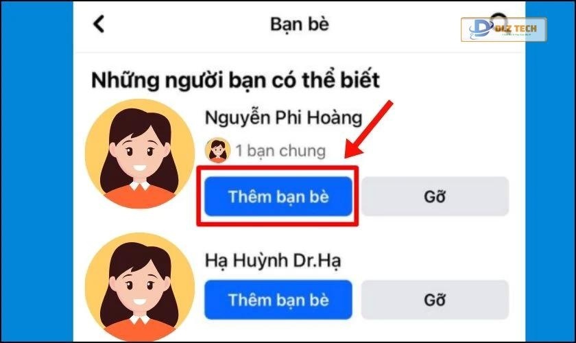 Chọn vào mục Bạn bè