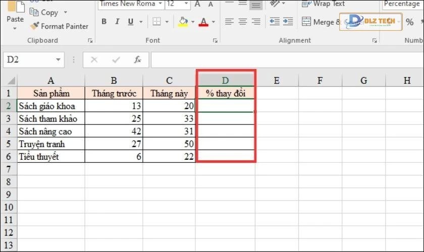 Công thức tính tỷ lệ phần trăm thay đổi trong Excel