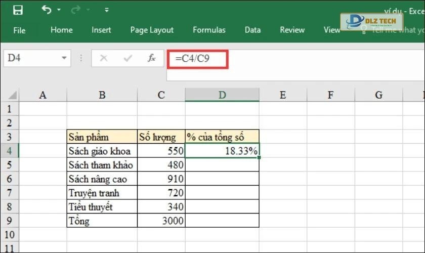 Cách tính phần trăm trong Excel
