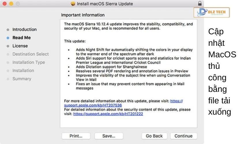 Cập nhật thủ công MacOS