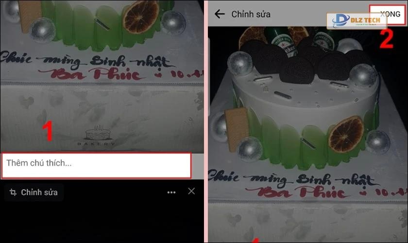 Bạn hãy chọn vào ảnh muốn viết caption, nhập caption