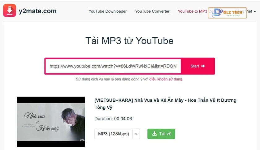 Nhấn Start để tải nhạc từ youtube
