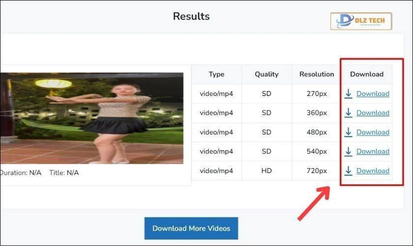 Chọn chất lượng video và tải về