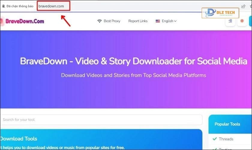 Truy cập vào trang web BraveDown