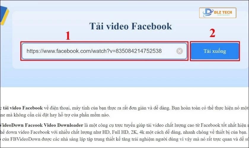 Dán đường link vào FBVideoDown và tải xuống