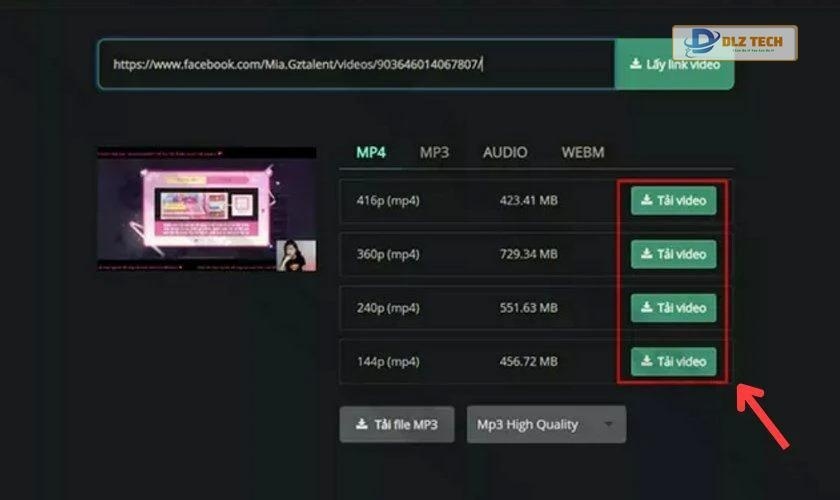 Chọn chất lượng video và nhấn tải về