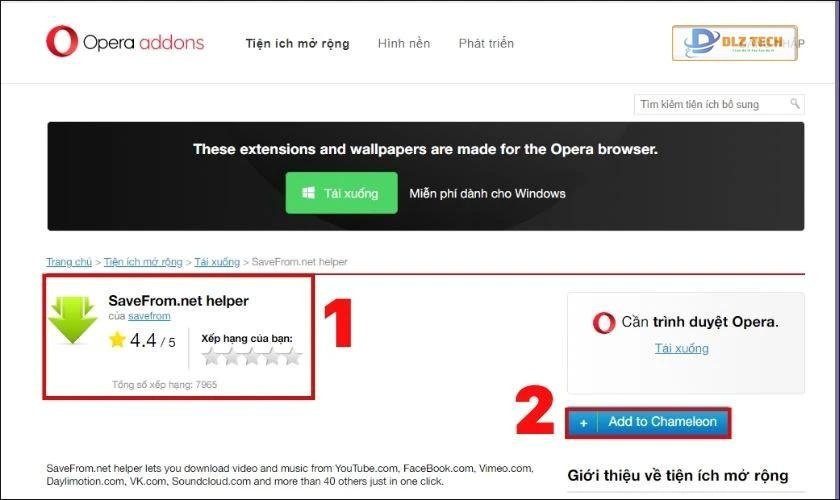 Hoàn tất cài đặt tiện ích Chameleon
