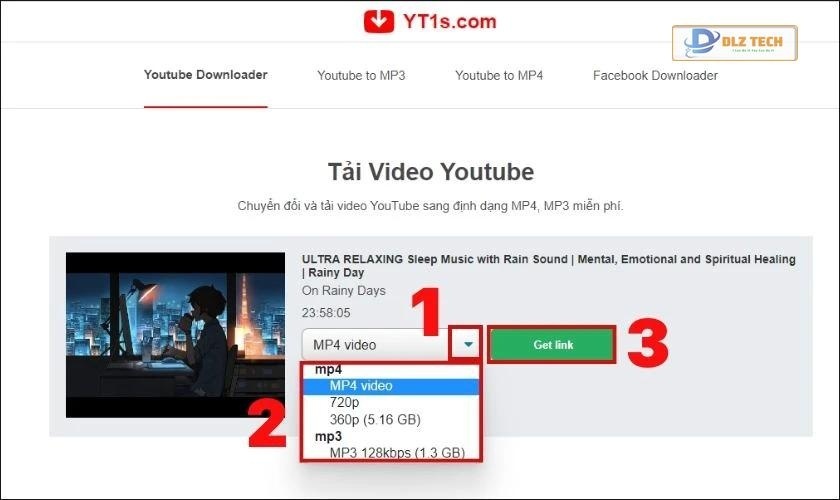 Chọn chất lượng video cần tải