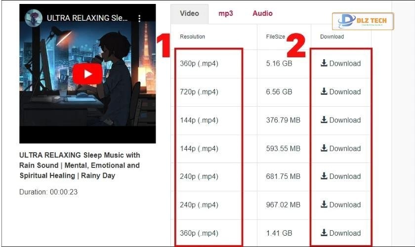 Chọn chất lượng video mong muốn tải về