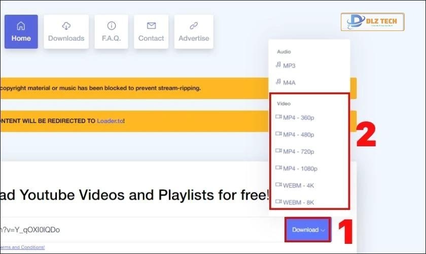 Chọn chất lượng video cần tải về máy