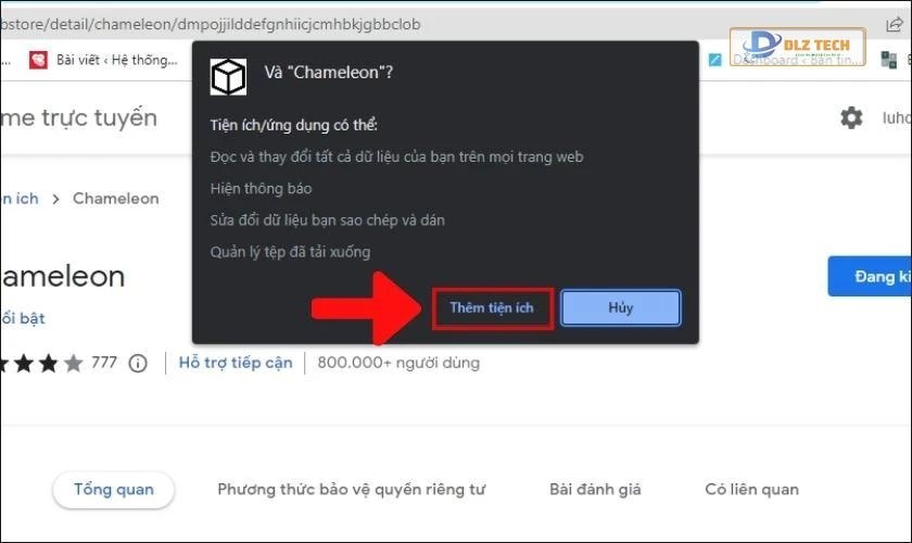 Thêm tiện ích Chameleon vào trình duyệt