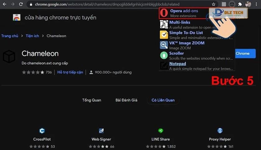 Chọn Opera add-ons