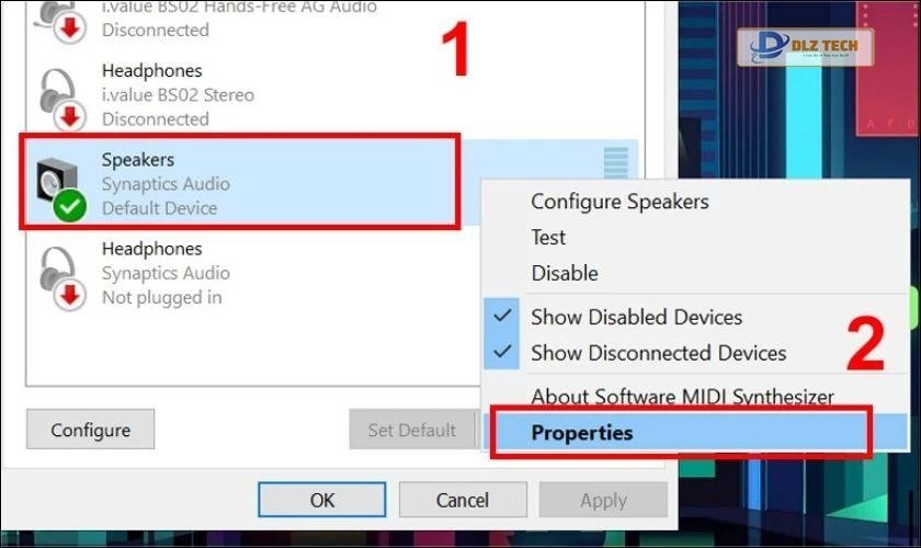 Nhấp chuột phải vào Speakers