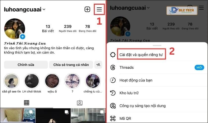 Nhấn vào mục Cài đặt và quyền riêng tư