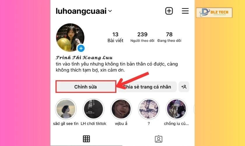 Nhấn vào chỉnh sửa tài khoản