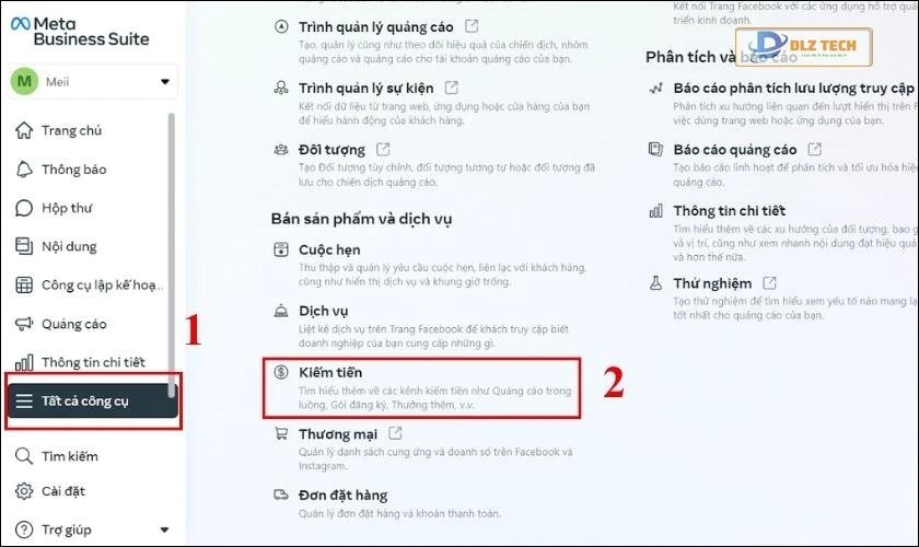 Chọn mục Tất cả công cụ