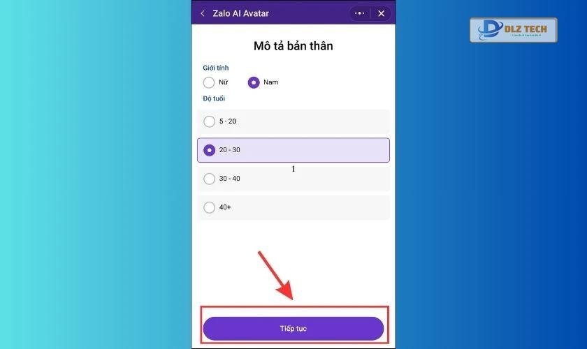 Chọn thông tin Giới tính và Độ tuổi ở mục Mô tả bản thân