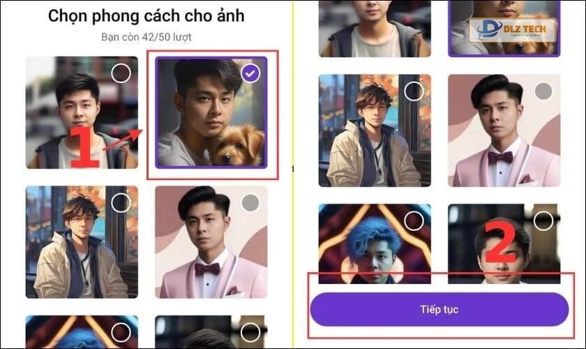 Chọn 1 trong 6 phong cách cho ảnh Zalo AI Avatar gợi ý