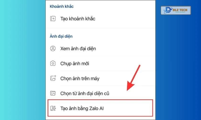 Nhấn vào Avatar của mình và chọn Tạo ảnh bằng Zalo AI