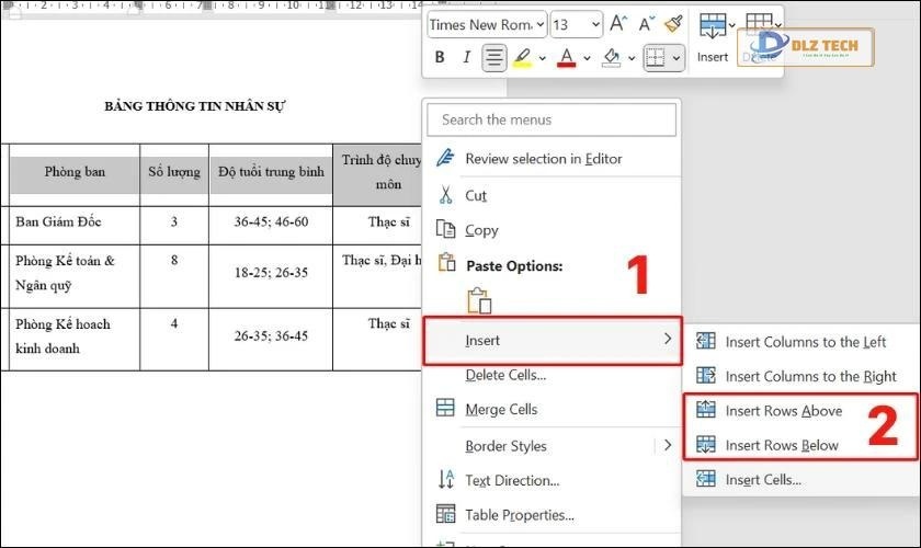 chèn thêm hàng vào bảng 
