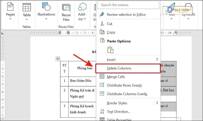 xóa hàng hoặc xóa cột trong bảng 