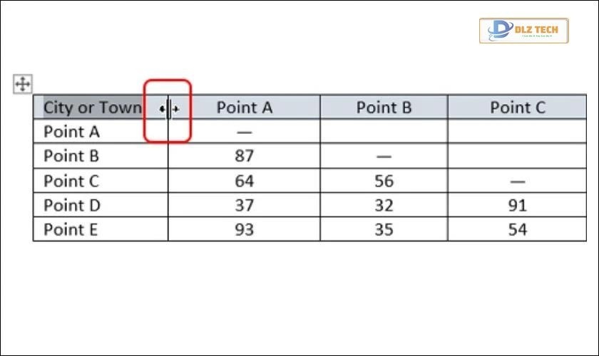 cách điều chỉnh độ rộng cột trong bảng trên word 
