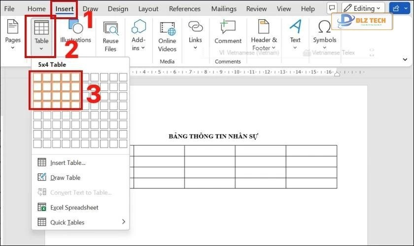 tạo lập bảng nhanh chóng bằng insert 