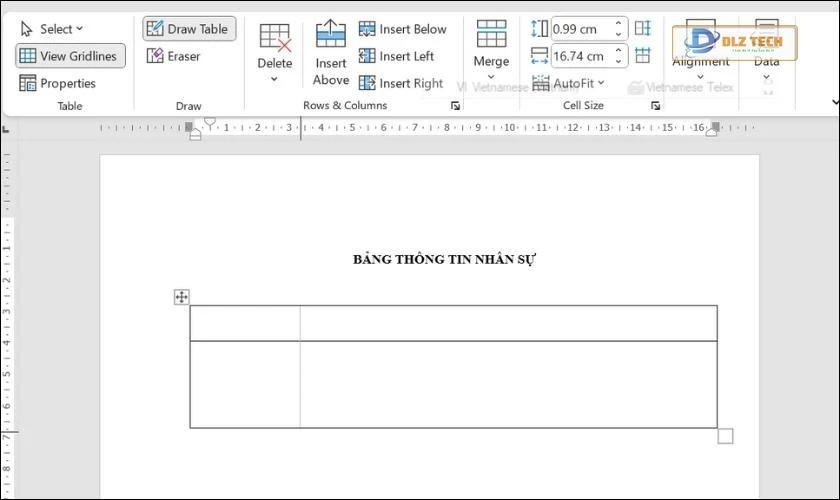 vẽ bảng thủ công trong insert trên word