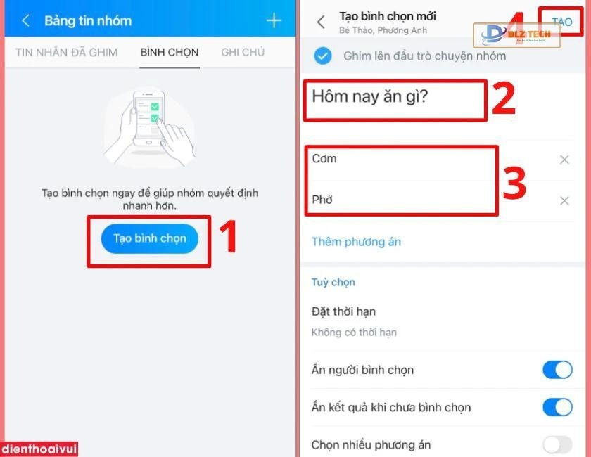 Tạo bình chọn Zalo trên điện thoại - Bước 2