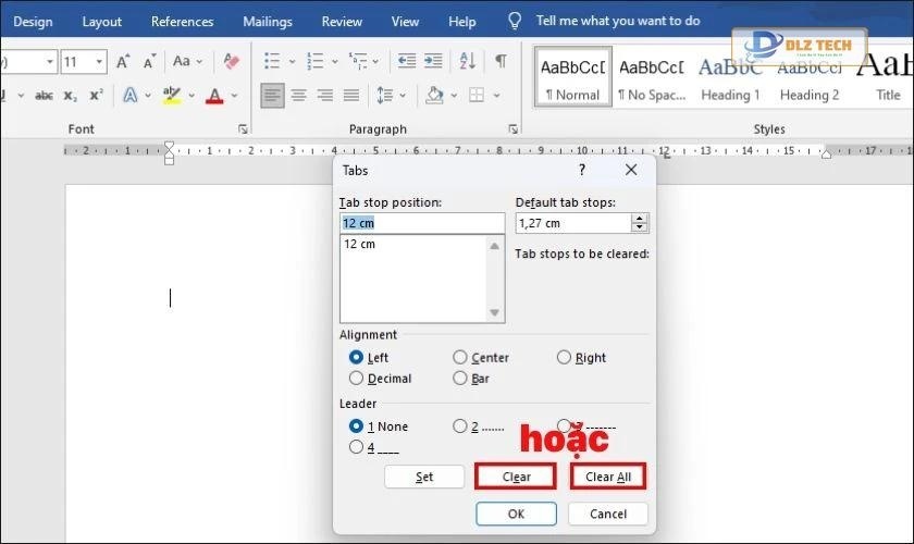 hướng dẫn xóa tab sau khi thực hiện cách tạo dấu chấm trong word