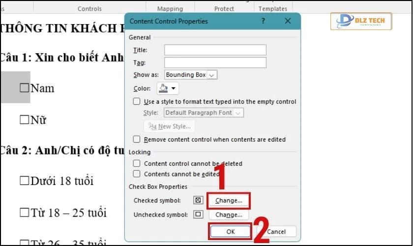 Quá trình thay đổi dấu tích trong ô Check Box