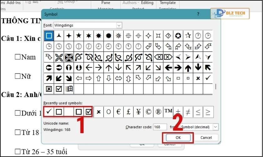 Kết quả thay đổi dấu tích trong Word