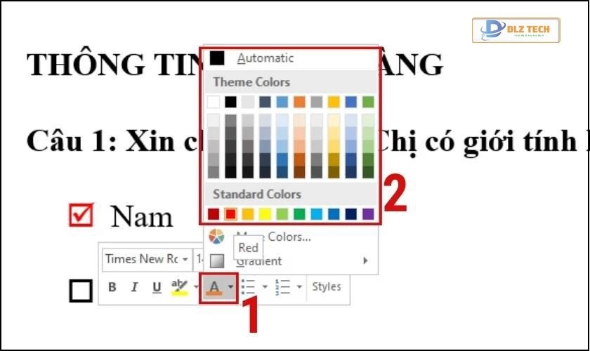 Thay đổi màu cho dấu tích trong Word
