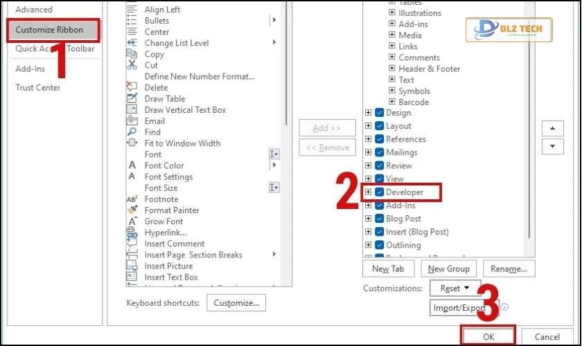 Kích hoạt Developer trong Word