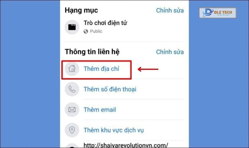 Thông tin liên hệ, chọn vào mục Thêm địa chỉ