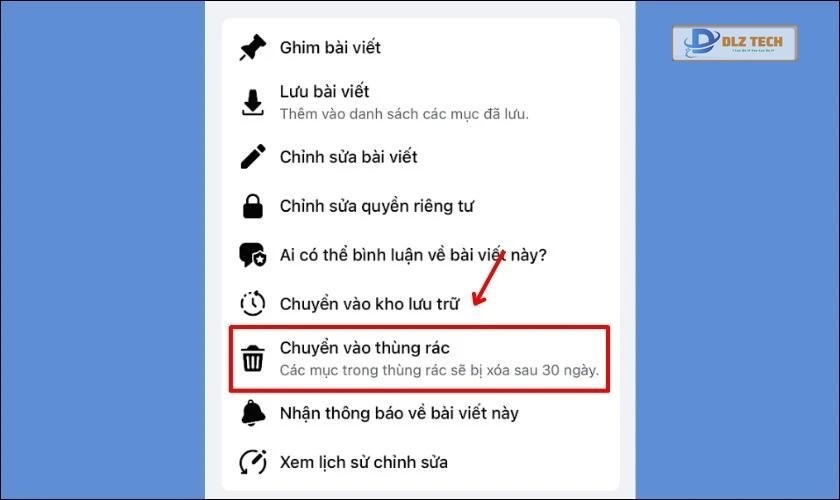 Chuyển vào thùng rác để xong cách xóa địa điểm tạo trên Facebook