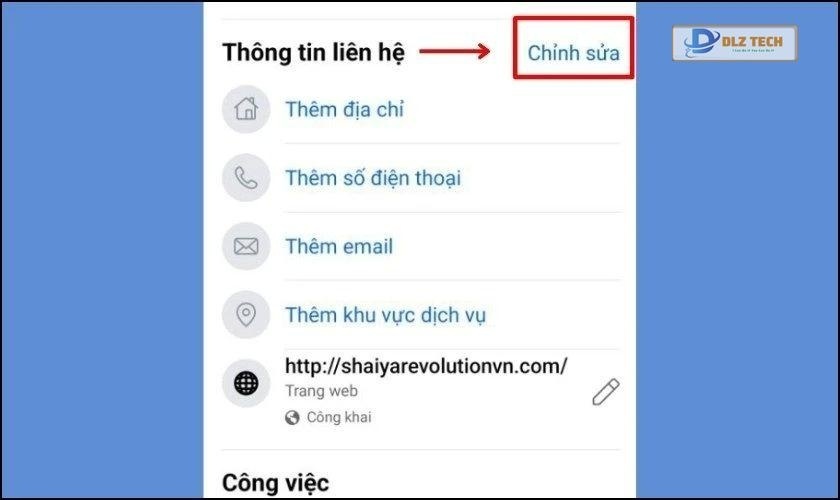 Thông tin liên hệ chọn chỉnh sửa