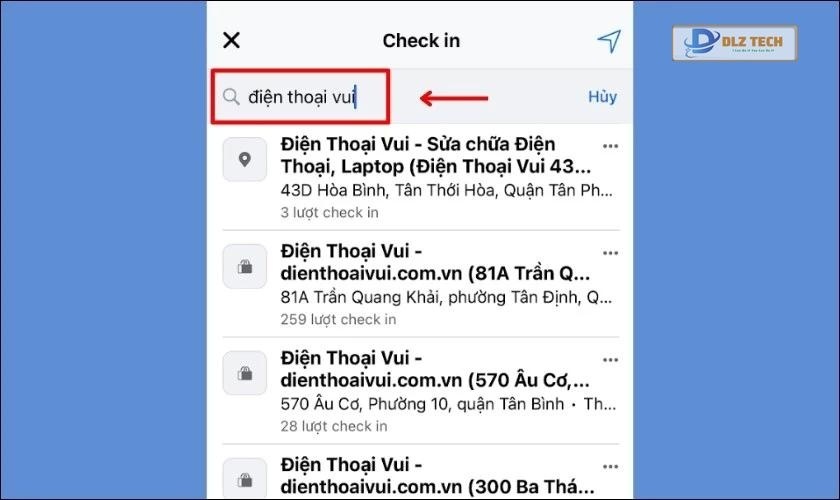Gõ vào tên địa điểm