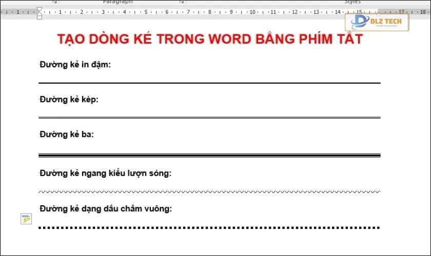 Các cách tạo dòng kẻ ngang trong Word