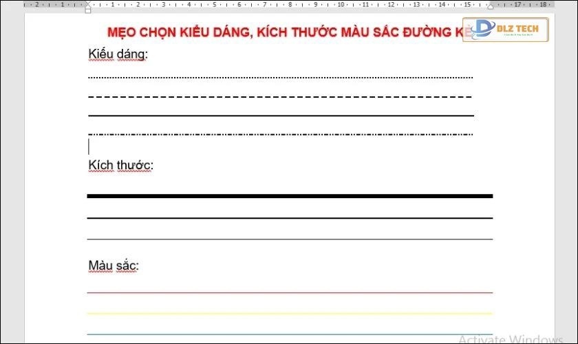 Mẹo thay đổi kiểu dáng, kích thước và màu sắc các dòng kẻ trong Word