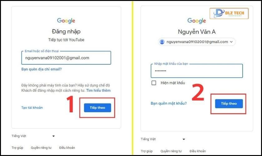 Nhập tài khoản Gmail và nhấn Tiếp theo