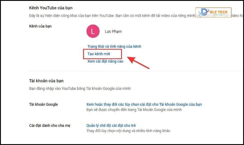 Chọn Tạo kênh mới